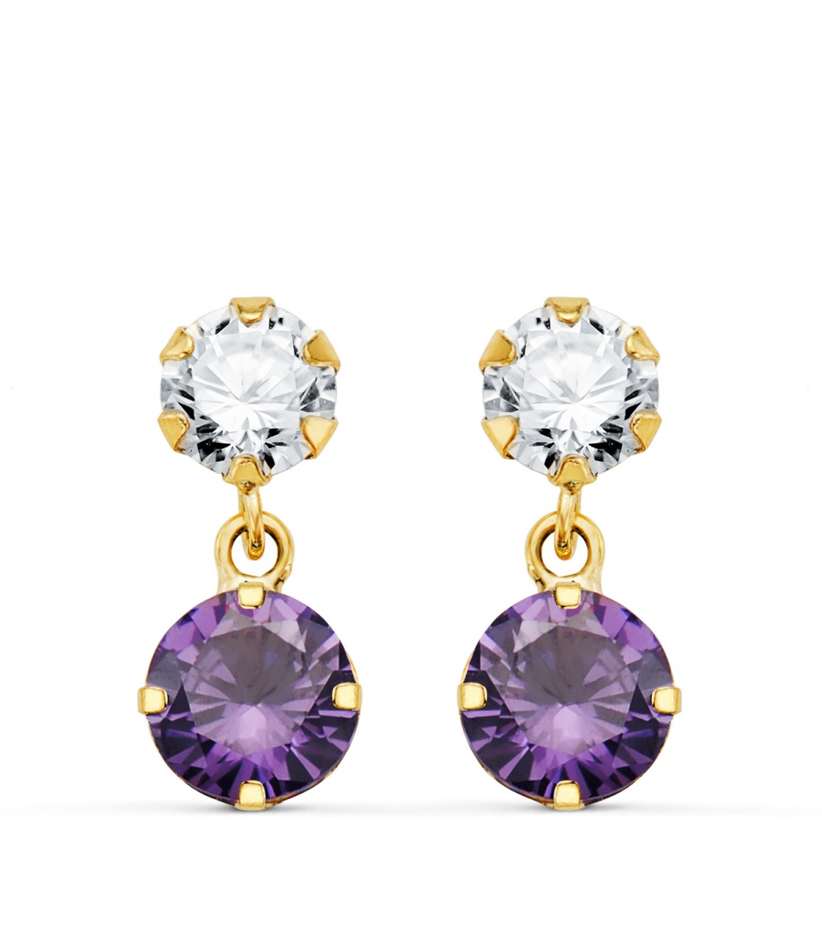 Ohrstecker Zirkonia Rund |Ohrhänger aus 750er Gelbgold 18 Karat Amethyst farbe