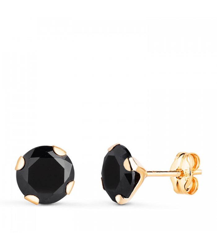 Pendientes Hombre oro 18k Circonita negra 7mm, piercing oreja hombre
