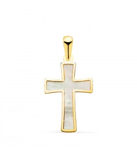 Cruz Oro y Nácar 20 mm 18 Kilates - cruz mujer, comunión, bautizo, colgante religioso.