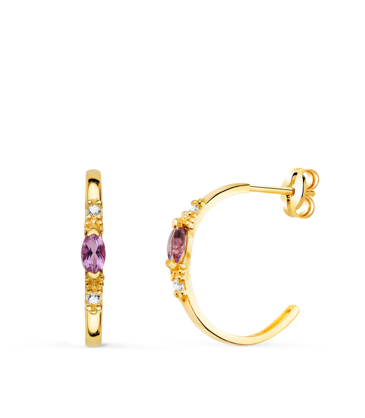 Créoles femme Améthyste Marquise Paradise 18K 15mm, boucles d'oreilles créoles ouvertes