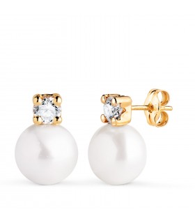 Orecchini Mayka Perla e Zircone 18kt, Regalo Prima Comunione per bambina