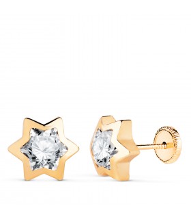 Ohrringe Stern 18K Gold N5996, 9 mm - Kinder-Ohrstecker Zirkonia, Motiv Sonne / Stern