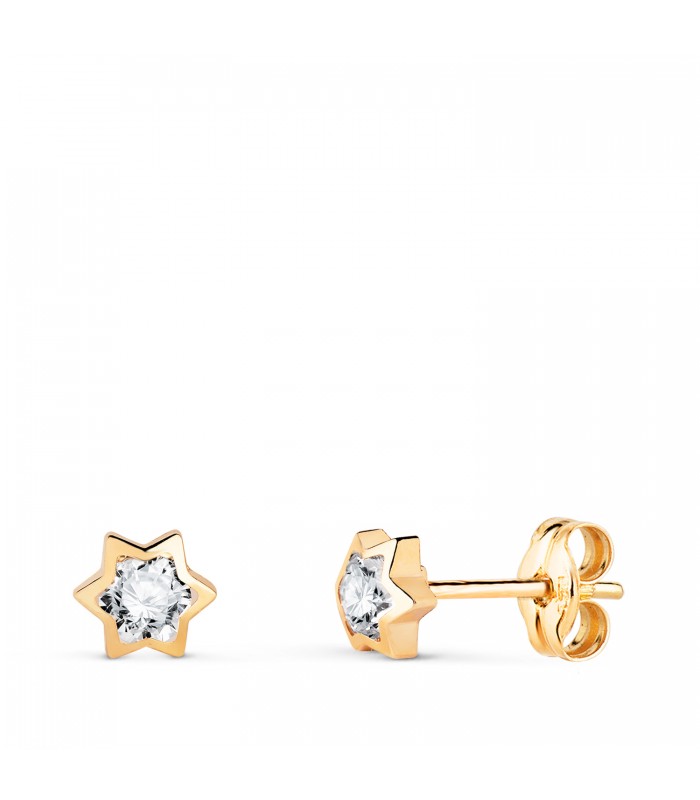 Pendientes Estrellas Noemi 4,5 mm Oro 18 K, chatones y dormilonas para niña y mujer