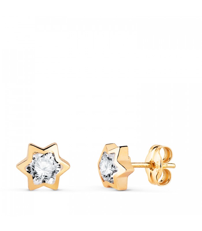 Boucles d'oreilles étoiles Noemi 6 mm or 18 K, puces d'oreilles fille, adolescentes et femme