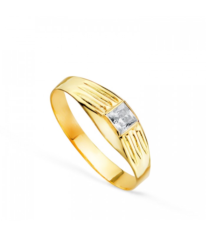 Sello Aimi oro 18K circonita cuadrada. Sellos para bebé y anillos para el dedo meñique de mujer.