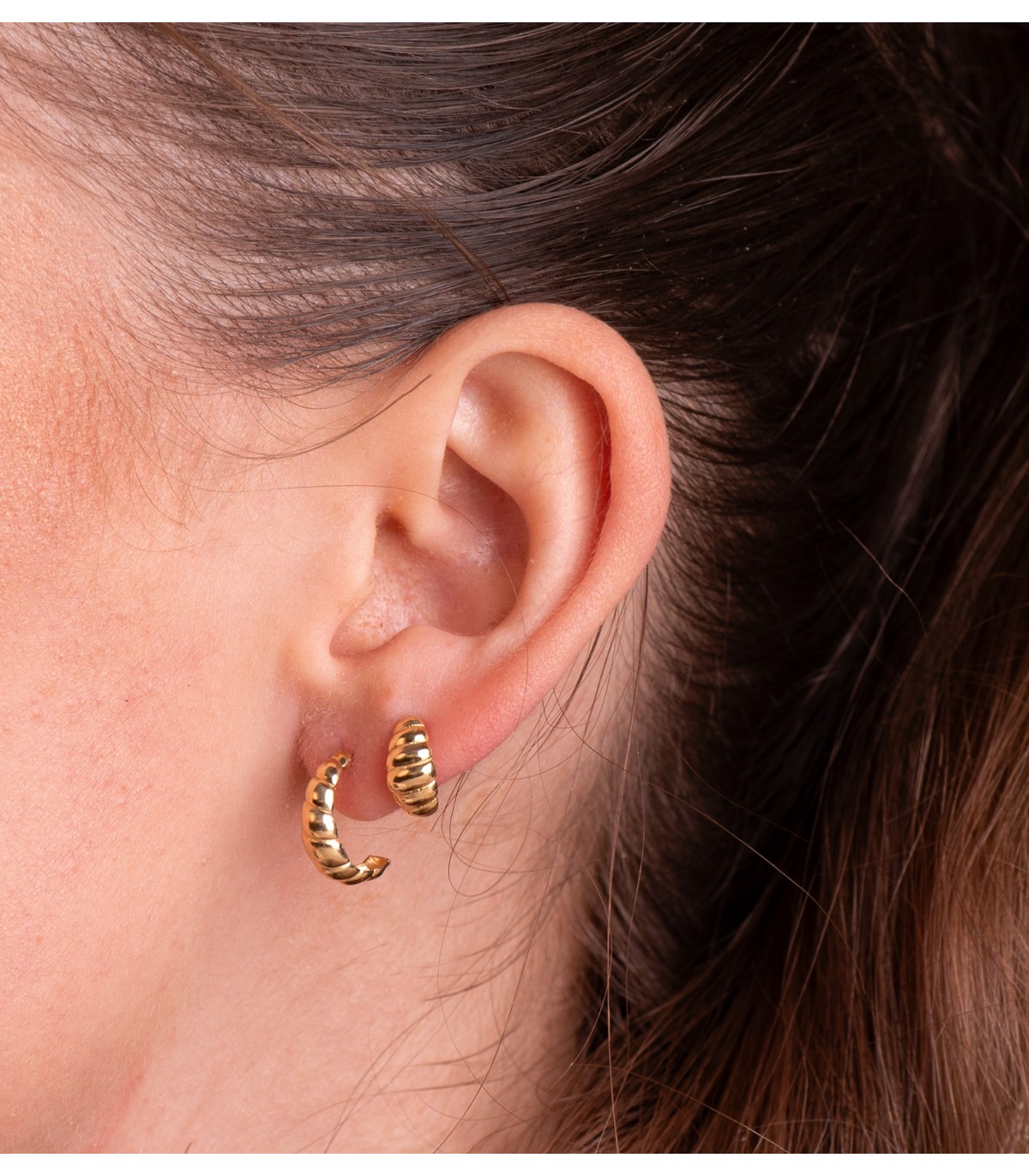 Pendientes Croissant Oro Amarillo 18K, Pendientes modernos para mujer