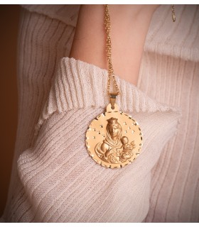 Medalla Virgen Carmen Oro 18K 42mm Tallada - medallas de oro, medallas religiosas