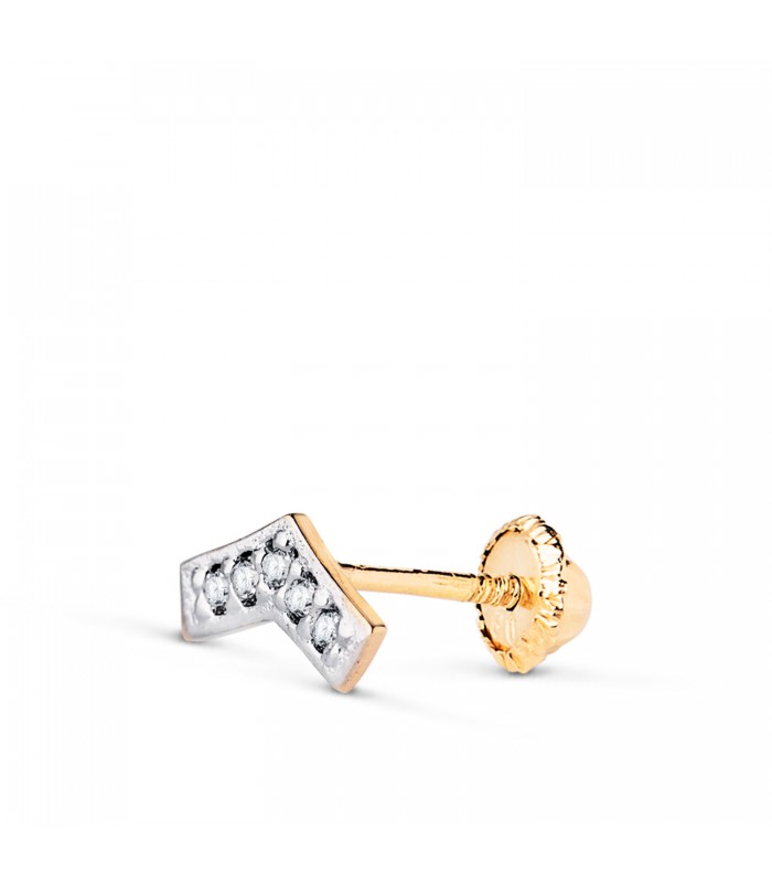 Piercing oreja Vibe Oro bicolor 18K, pendientes sueltos y segundo agujero flecha, triángulo.