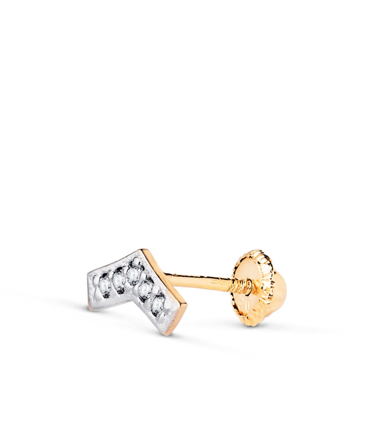 Piercing oreja Vibe Oro bicolor 18K, pendientes sueltos y segundo agujero flecha, triángulo.