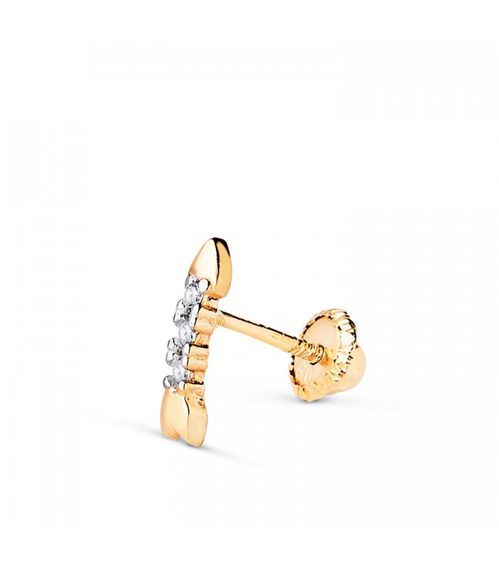 Piercing d'oreille Arrow Or bicolore 18K, flèche avec zircones, boucle d'oreille