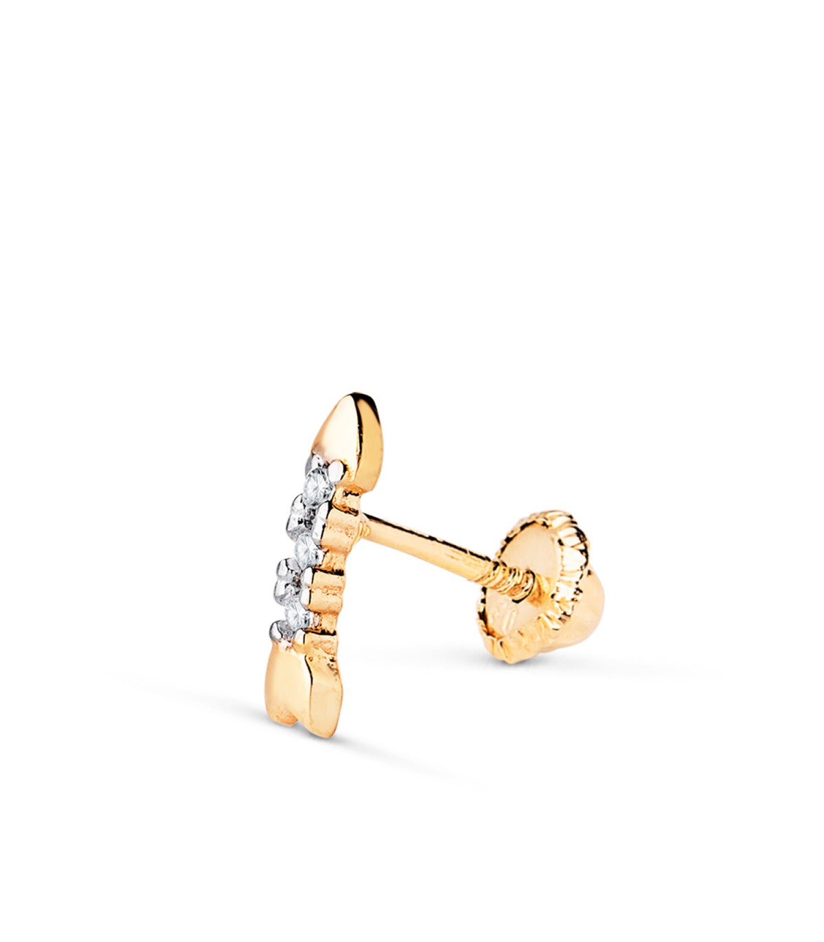 Piercing oreja Arrow Oro bicolor 18K forma flecha, pendientes sueltos y segundo agujero.