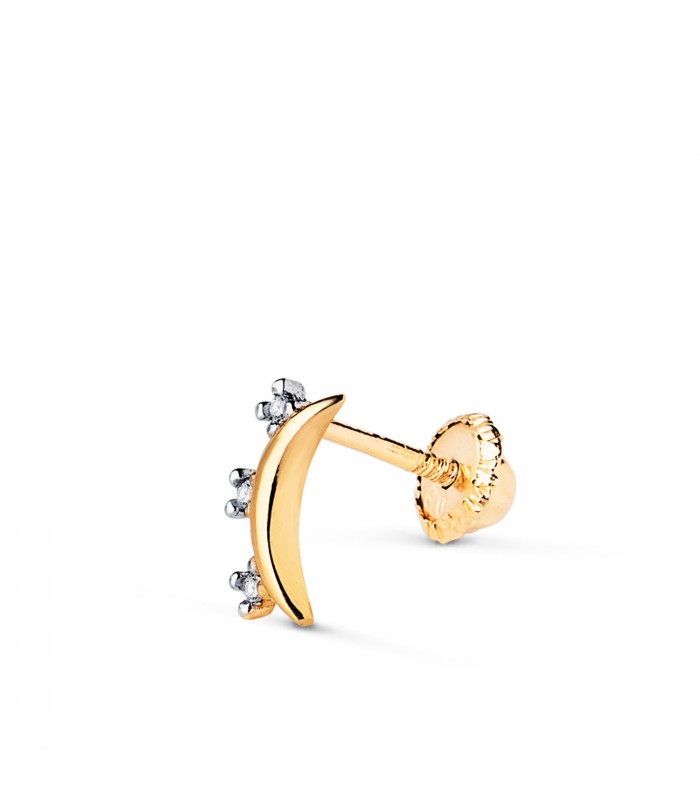 Piercing d'oreille Lush Or bicolore 18K, boucle d'oreille croissant demi-lune