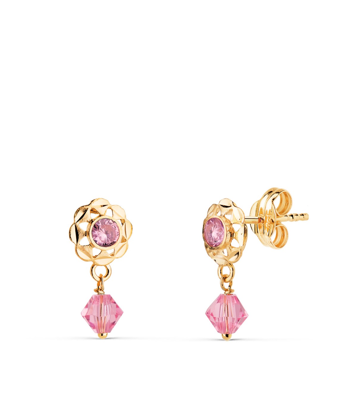 Pendientes gitanillas Sara Rosa Oro 18k, cubanitas para niña y lapidados