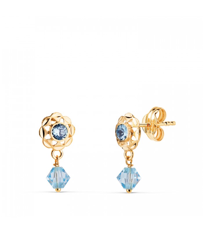Orecchini pendenti Sara pietra celeste Oro 18kt, per bambina, stile vintage.