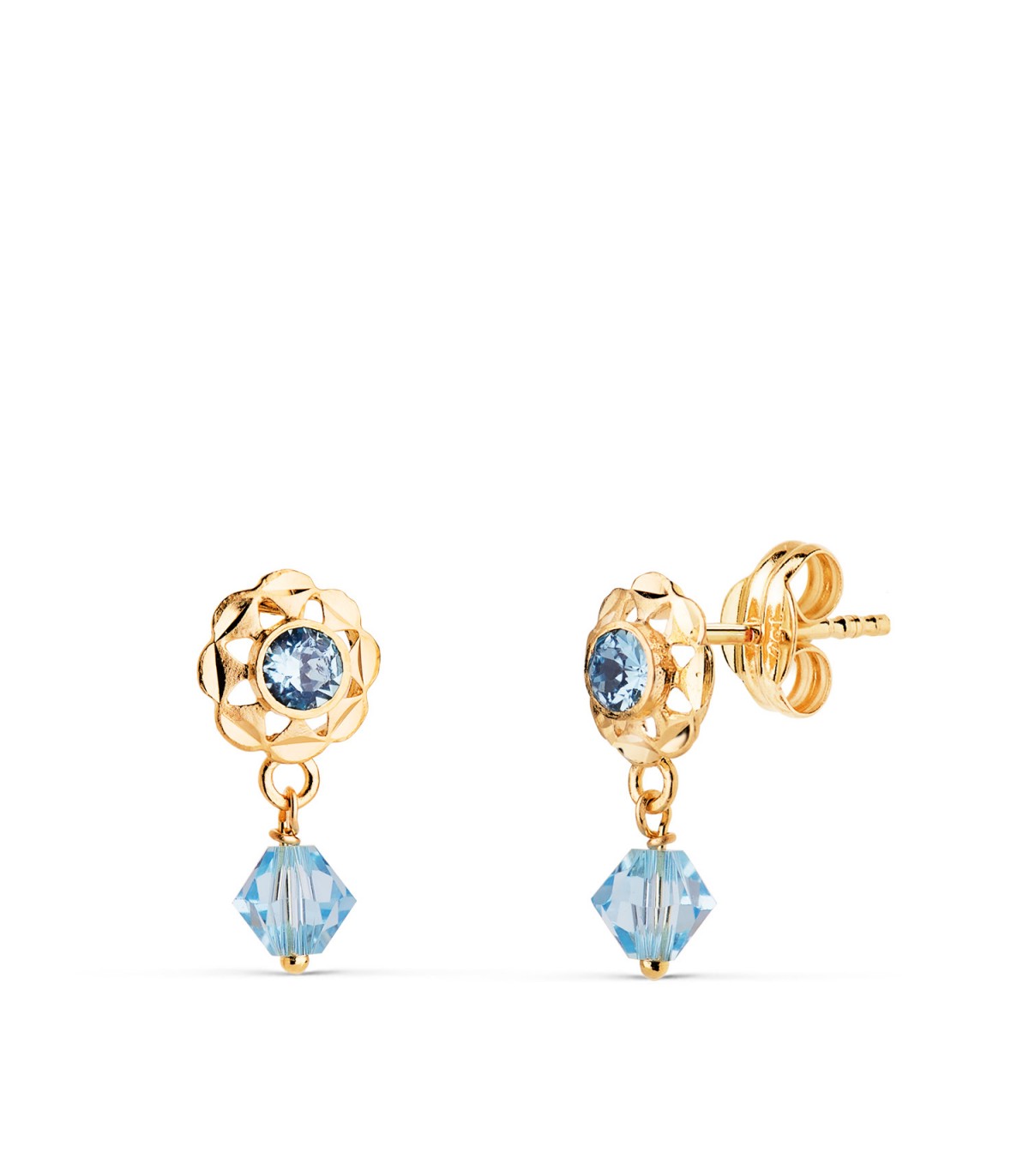 Orecchini pendenti Sara pietra celeste Oro 18kt, per bambina, stile vintage.