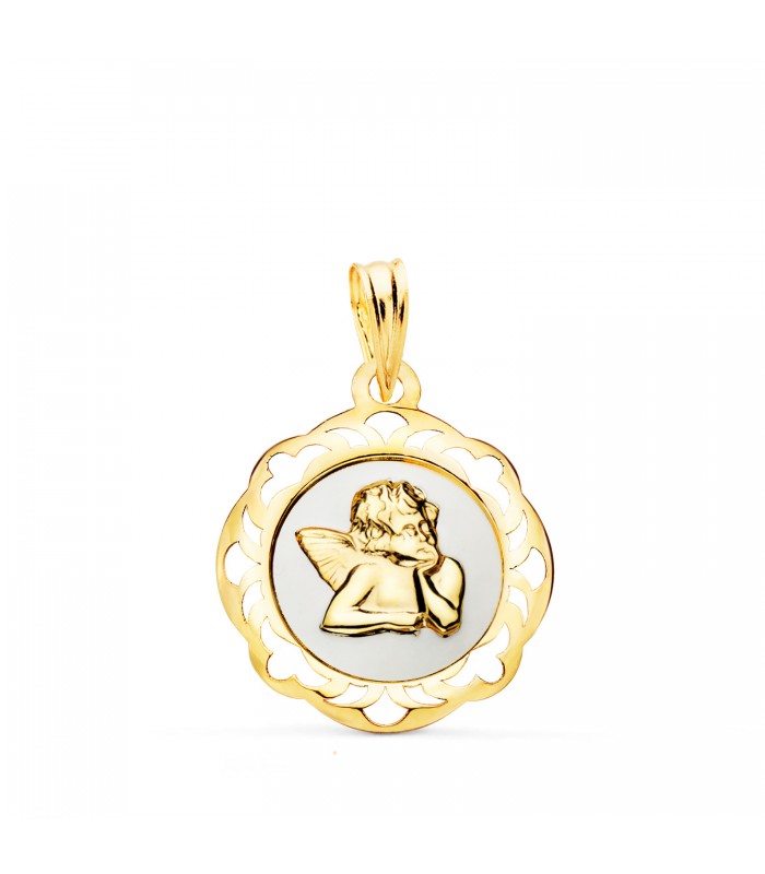 Medalla Ángel Oro 18 K 14 mm Blanco, regalo bautizo o día de la madre.