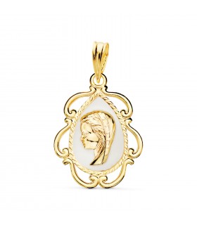 Medalla Virgen Niña Marco Blanco Oro 18K 22mm, joyas y regalos Comunión