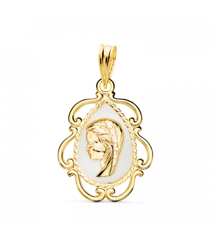 Médaille Vierge Marie Entouré Blanc Or 18K 22mm, médailles baptême