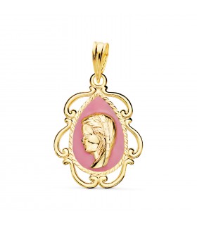 Medalla Virgen Niña Marco Rosa Oro 18K 22mm, joyas y regalos Comunión