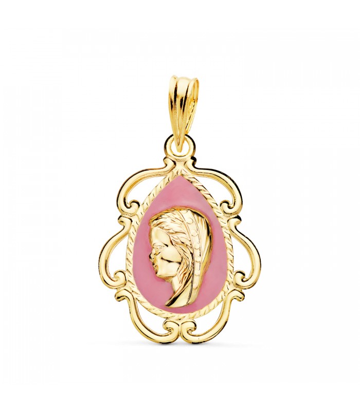 Medalla Virgen Niña Marco Rosa Oro 18K 22mm, joyas y regalos Comunión