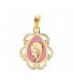 Medalla Virgen Niña marco rosa Oro 18K 22mm