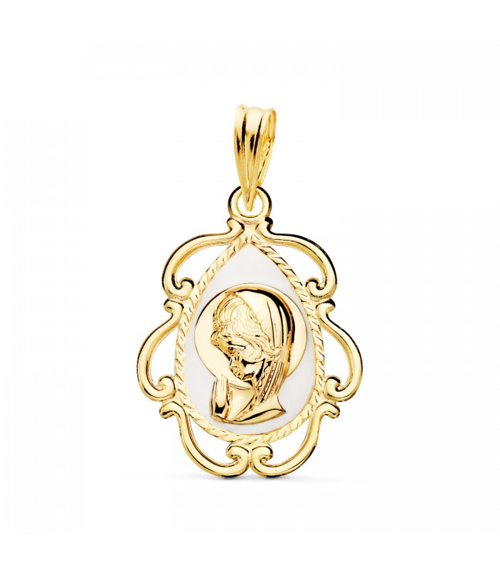 Medalla Virgen Niña Blanco 18K 22mm Rezo, joyas y regalos Comunión