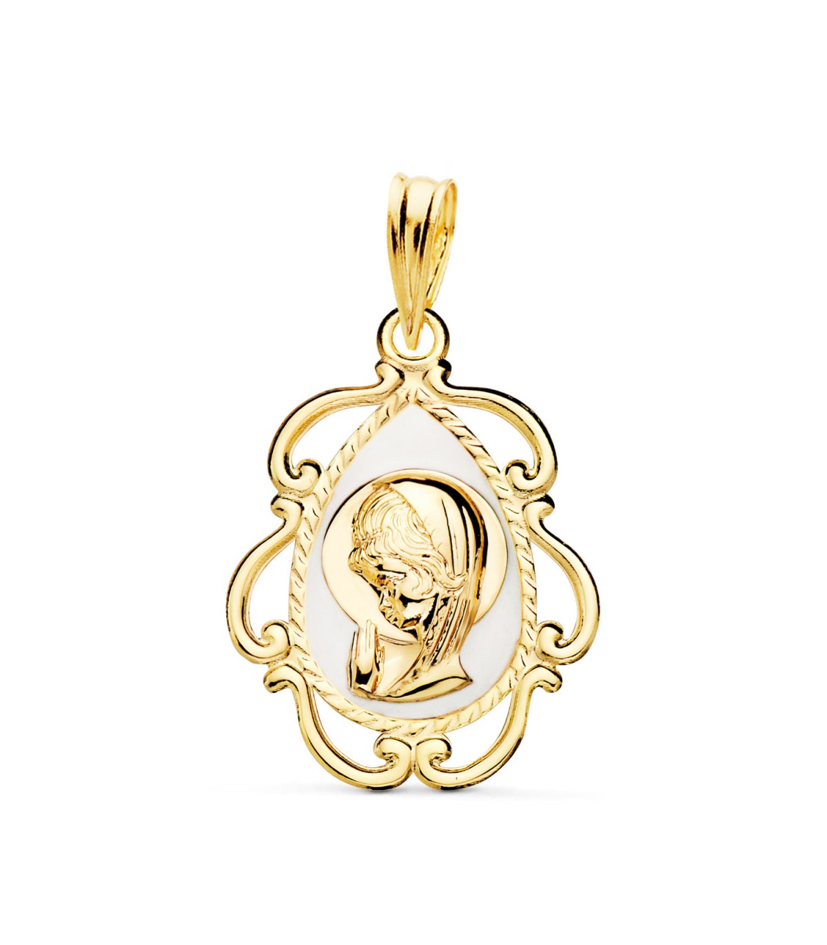 Médaille Vierge Marie Blanc 18K 22mm En prière, médailles pour baptême et pendentifs religieux