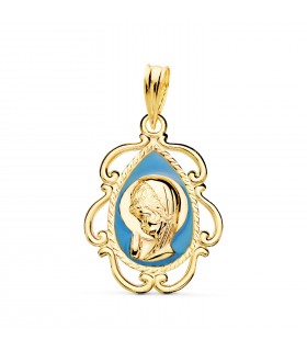 Medaglietta Madonnina azzurro 18Kt 22mm Preghiera, medaglie religiose  in oro per battesimo e Comunione