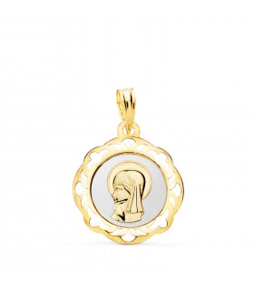 Pendentif Vierge Marie 18K 22mm Émaille blanc, médailles pour baptême et pendentifs religieux