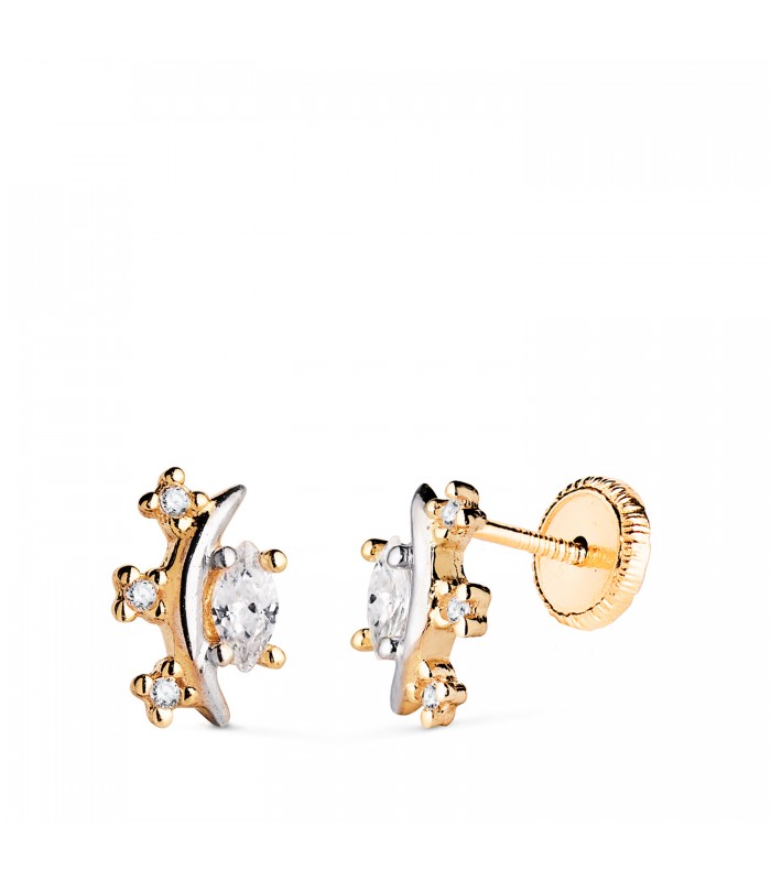 Orecchini piccoli Dusk Oro bicolore 18kt, mezzaluna con zirconi, piercings orecchio, a lobo.
