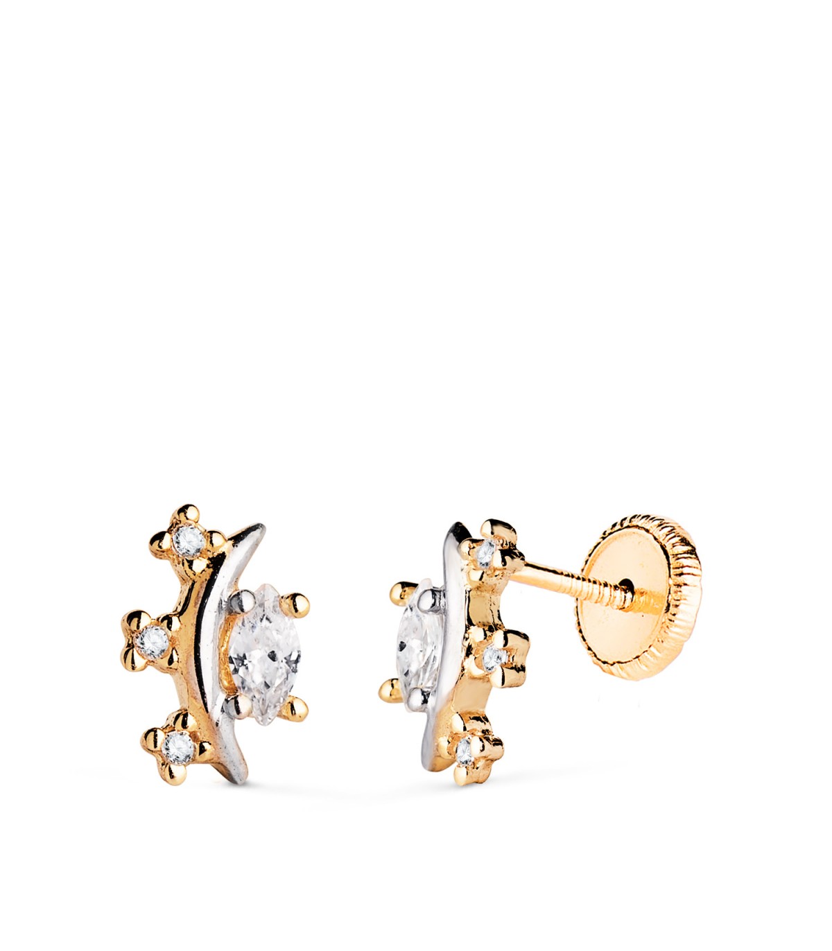 Orecchini piccoli Dusk Oro bicolore 18kt, mezzaluna con zirconi, piercings orecchio, a lobo.