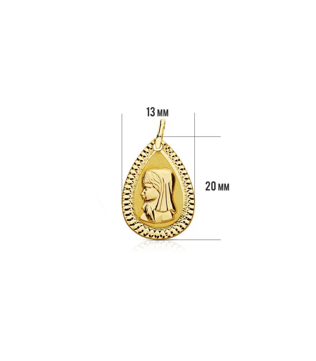 Medaglia Madonnina Maria goccia 18 carati 20mm