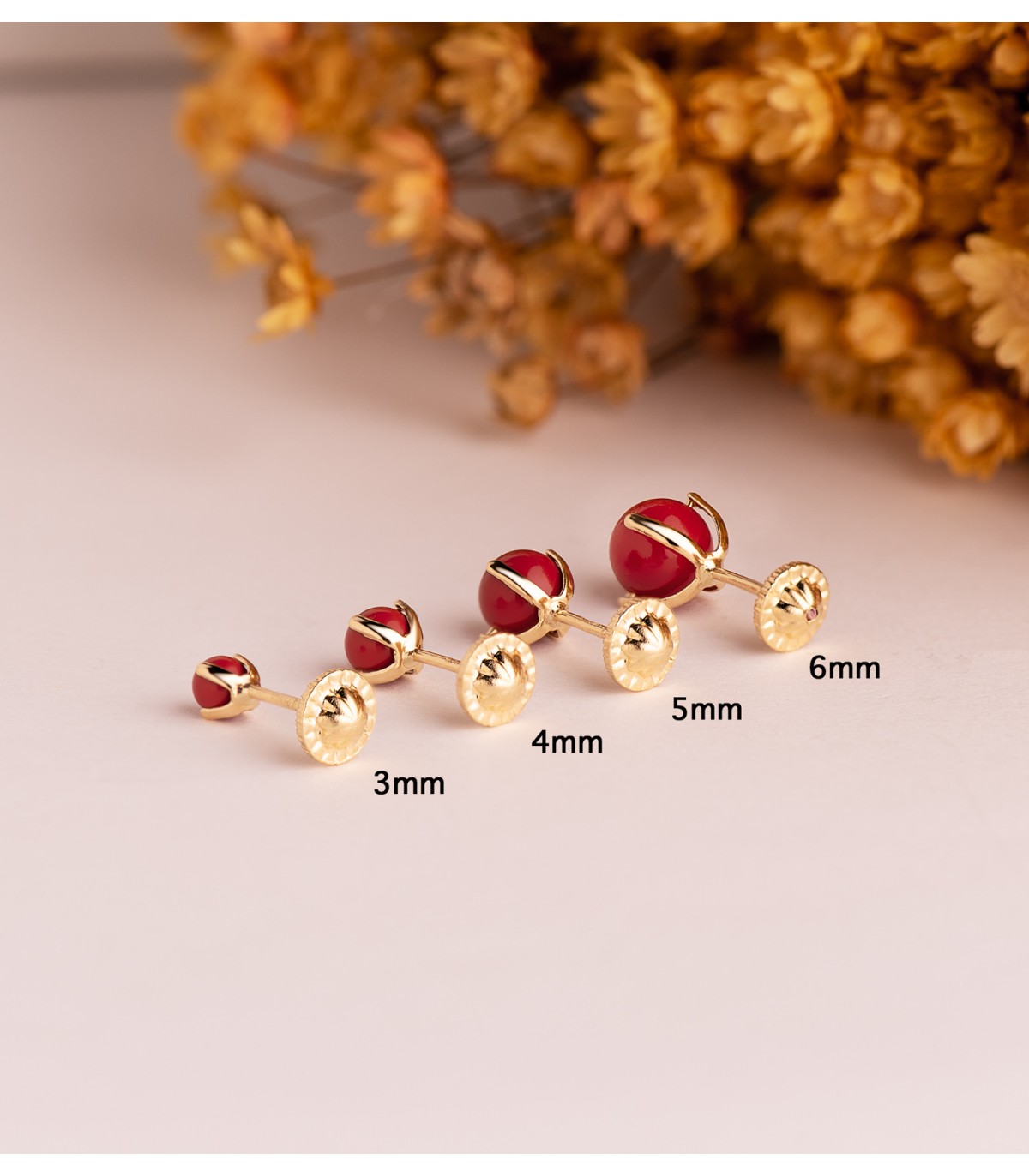 Pendiente Marianela Coral 4 mm 18 Ktes, bolas de oro para bebé y niña