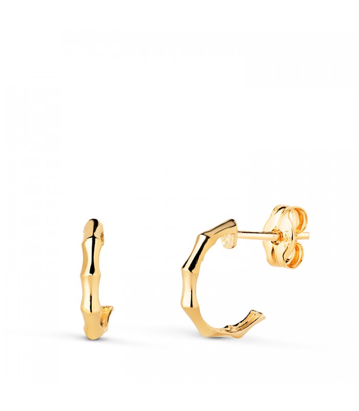 Orecchini Bambù oro 18 carati, orecchini a cerchio da donna, torchon, moderni.