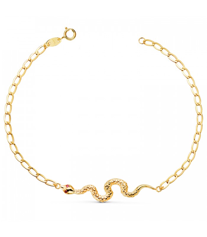Bracciale donna oro 18kt Serpente, catenina cheval, pietre rubino.