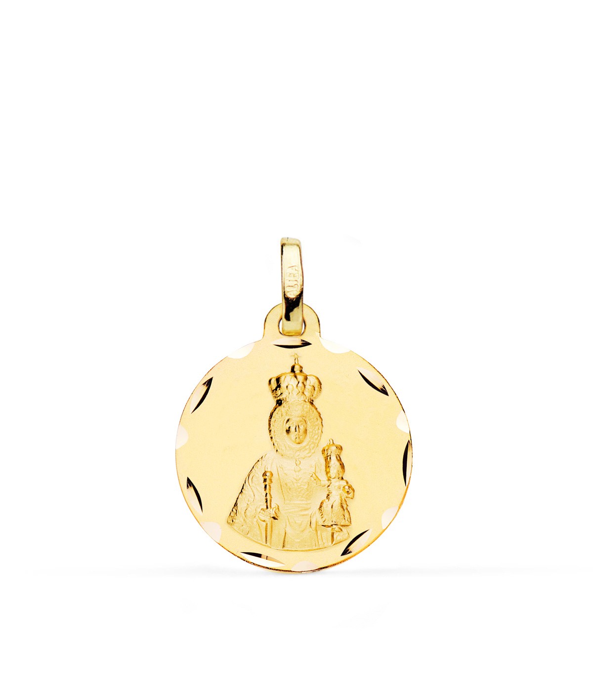 Medalla Virgen de la Fuensanta Oro 18K 18mm Tallada. Medallas de oro religiosas, medallas vírgenes.