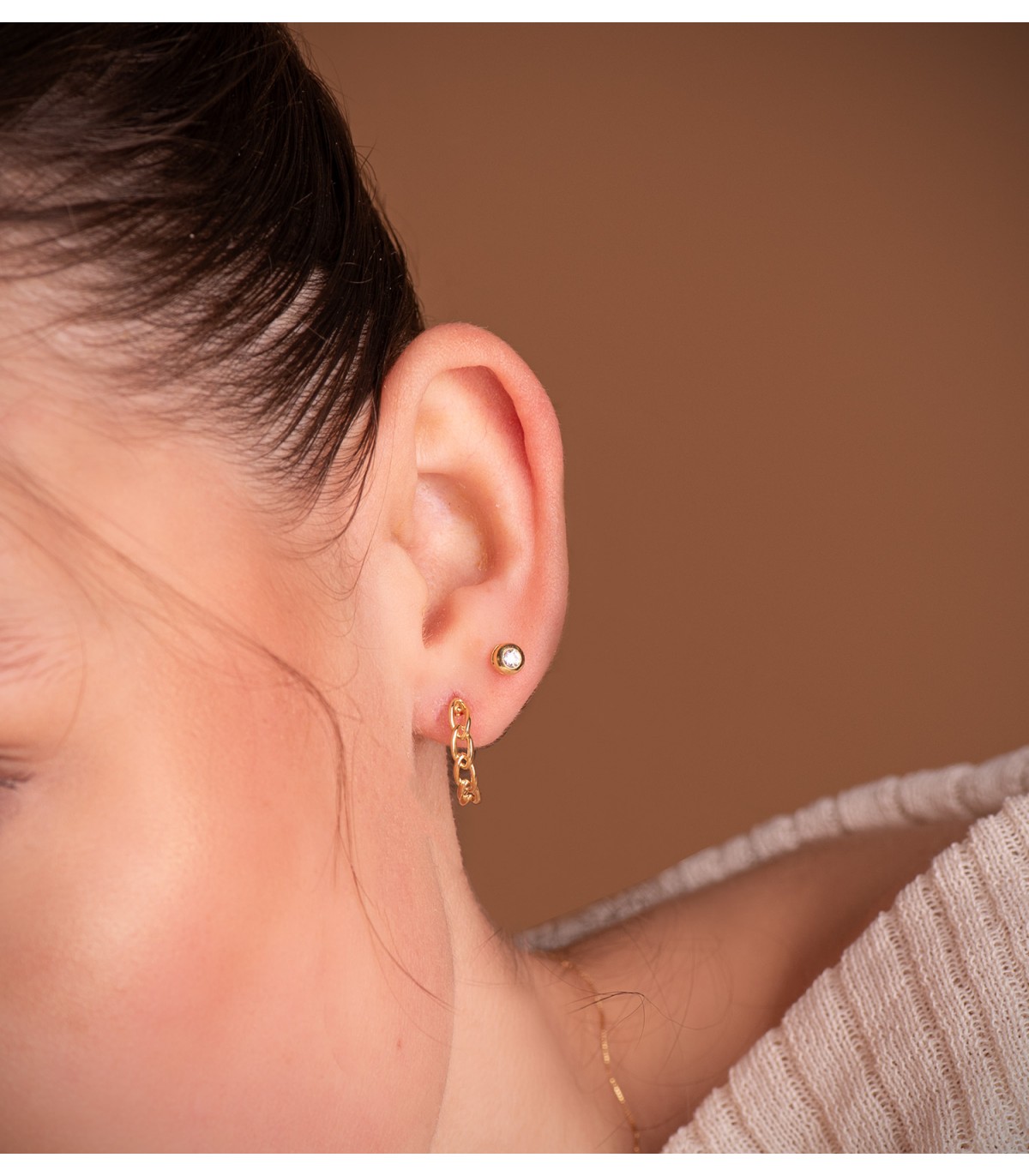 Pendientes cadena eslabones oro 18 Kilates, Pendientes modernos para mujer