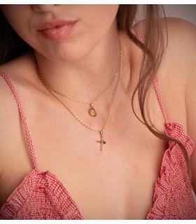 Ciondolo Croce Malachite cuore Oro 18kt croci per bambini, comunione o donna.
