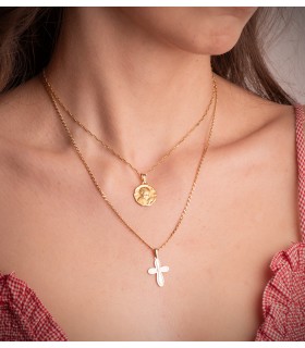 Colgante Cruz Nácar 20mm Oro Amarillo 18K - cruz mujer, cruz comunión, bautizo, colgante religioso.