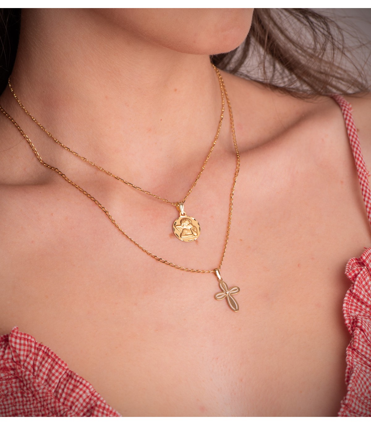Ciondolo Croce madreperla 20mm Oro giallo 18kt. Croce battessimo, regalo nascita, comunione, cresima.