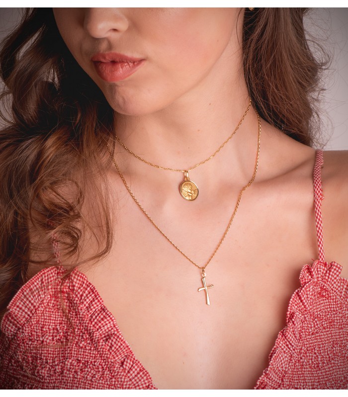 Pendentif Croix Or 18 K Godronné 21 mm. Croix en or pour femmes, pendentif avec croix.