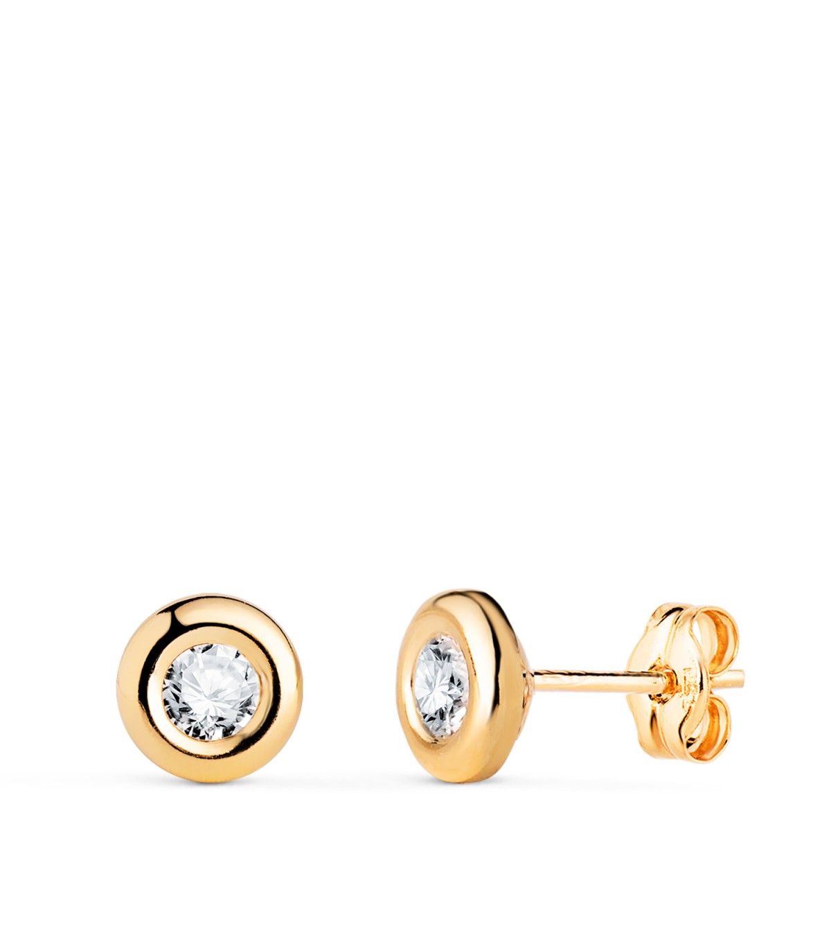 Ohrstecker 750/18 K Gelbgold mit Zirkonia Spannfassung | Goldohrringe, Durchmesser Ø 5,5 mm