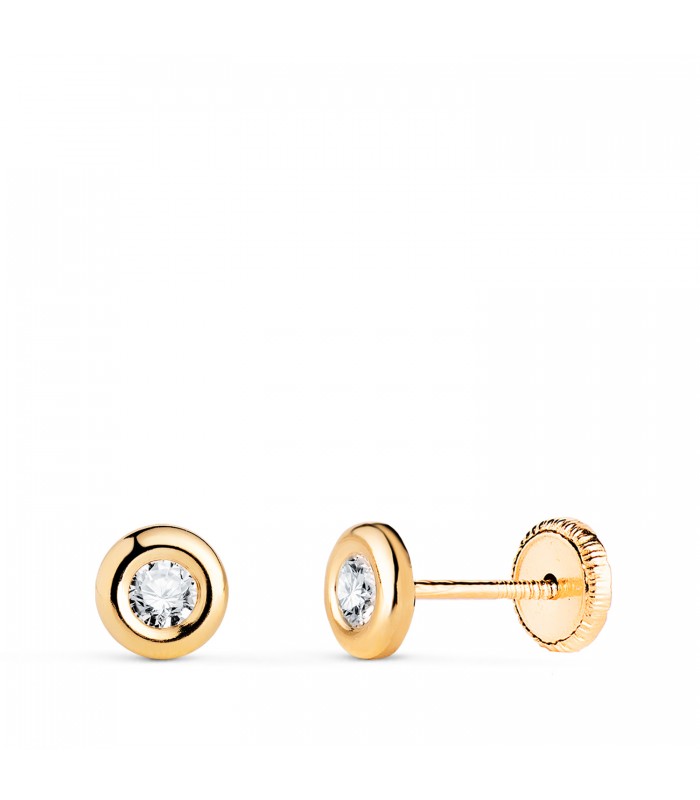 Pendientes niña chatones Dortmund Oro 18 K 5 mm, pendientes oro cierre de tuerca.