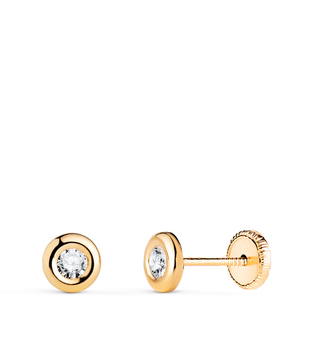 Ohrstecker 750/18 K Gelbgold mit Zirkonia Spannfassung | Goldohrringe, Durchmesser Ø 5 mm