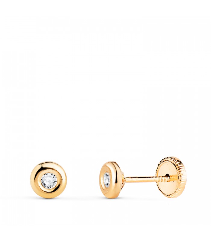 Pendientes bebé chatones Dortmund Oro 18 K 4 mm, pendientes oro cierre de tuerca.