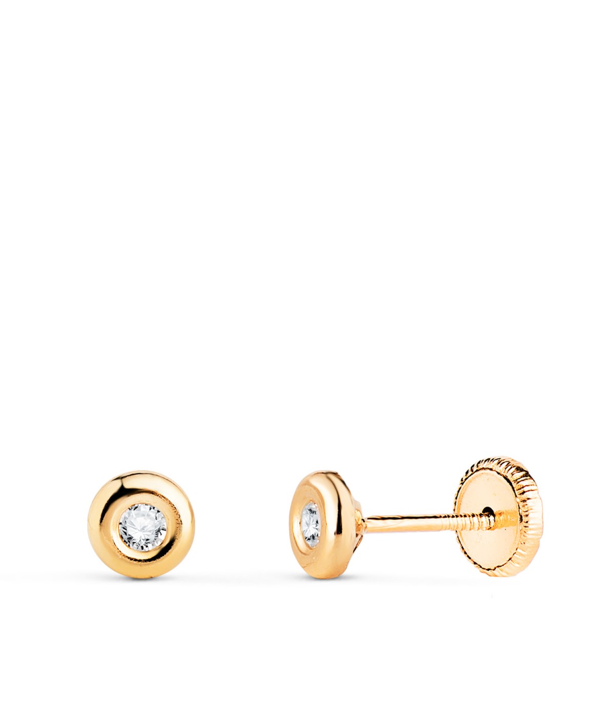 Orecchini punto luce cipollina Dortmund, per bambina in oro 18 K 4 mm, chiusura a vite.