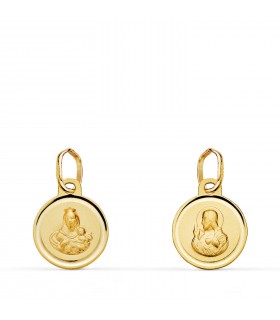 Escapulario Virgen Carmen y Corazón de Jesús Oro 18K 10 mm, acabado Bisel