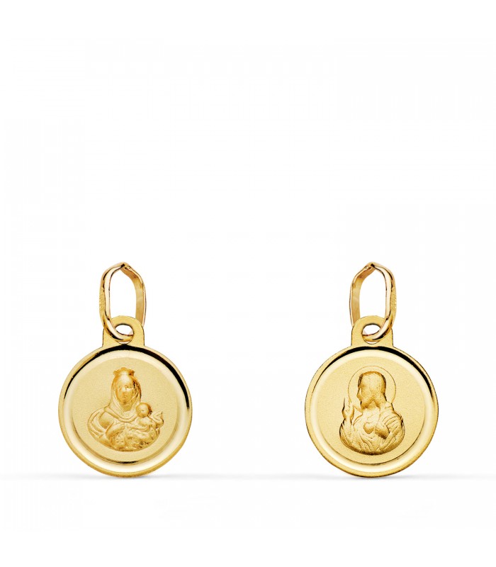 Scapulaire Notre Dame du Mont Carmel et Sacré Cœur Jésus Or 18 carats 10mm Biseauté