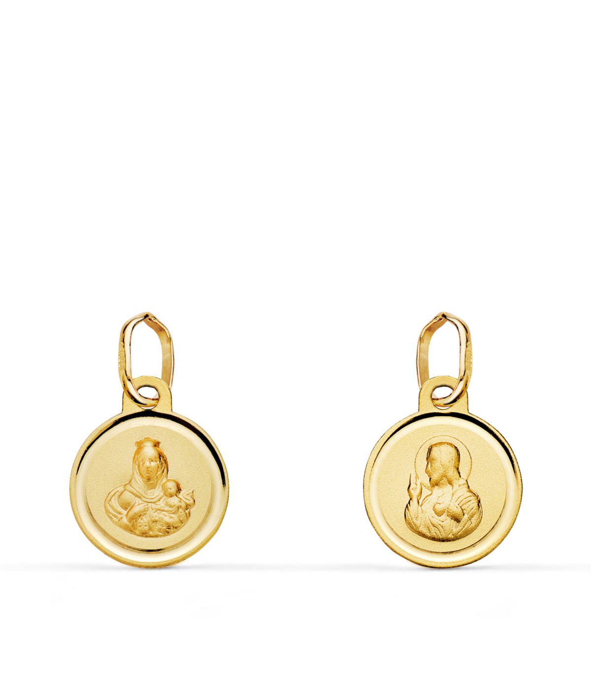 Escapulario Virgen Carmen y Corazón de Jesús Oro 18K 10 mm, acabado Bisel
