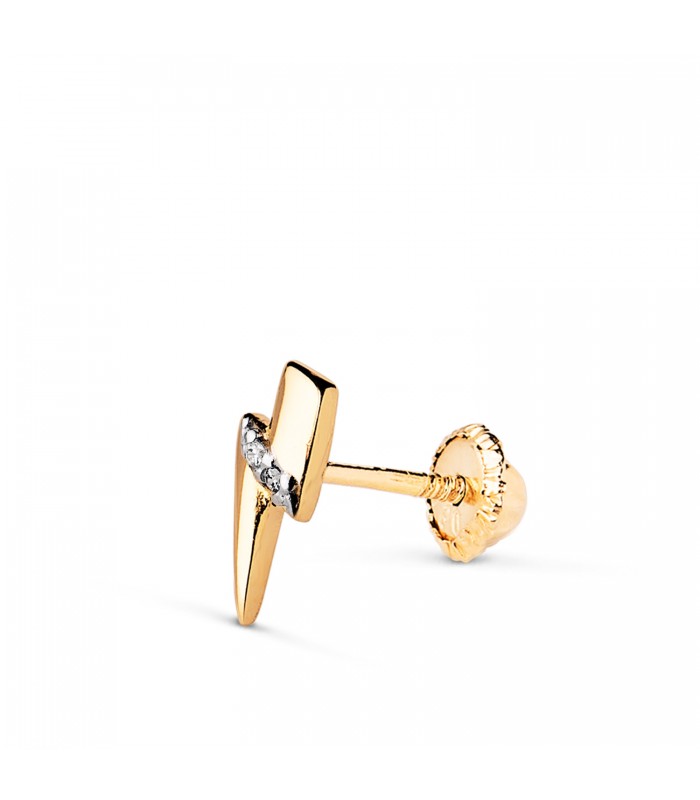 Piercing d'oreille Thunder Or 18K Zircones, forme foudre, boucle d'oreille individuelle